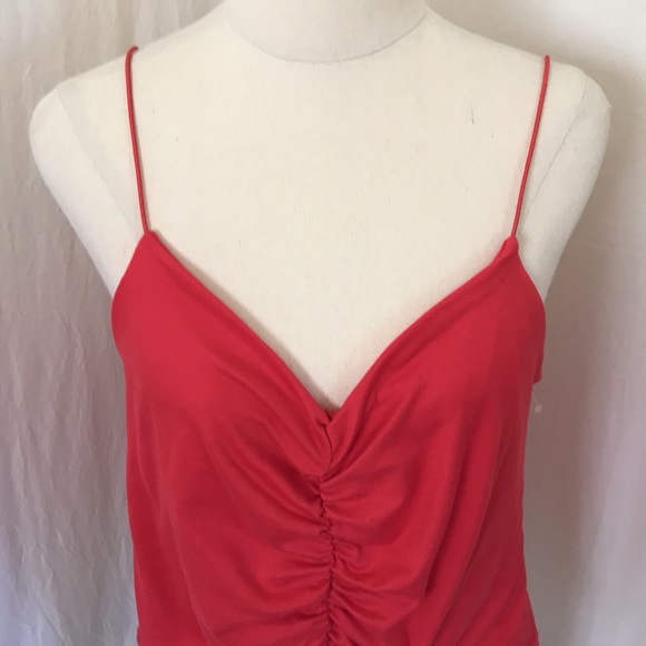 GAZE womens L spaghetti strap ruched red top NEW stretchy fabric - Picture 2 of 15